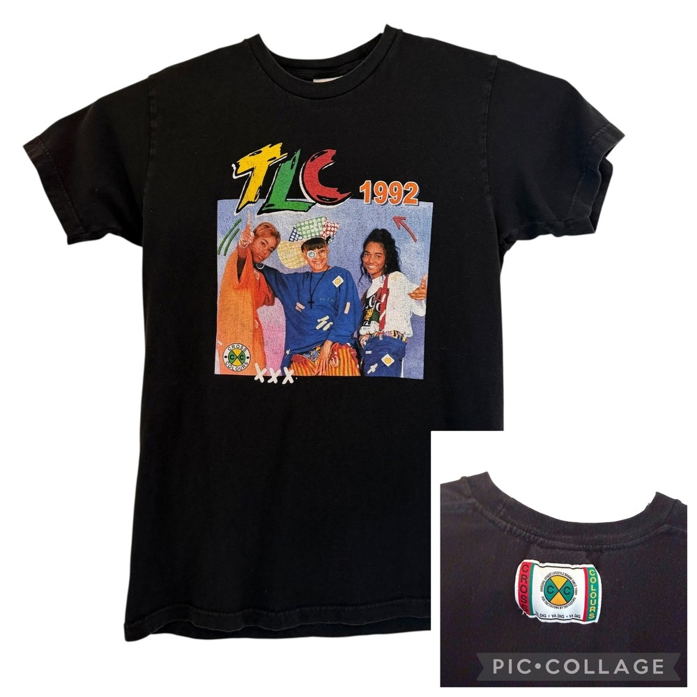 Cross Colours TLC 1992 VTG Tee Black Women Medium 90s Hip Hop R&B‎ Streetwear